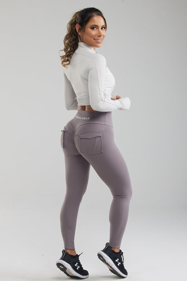 POCKET SCRUNCH BUTT LEGGINGS - PURPLE GREY