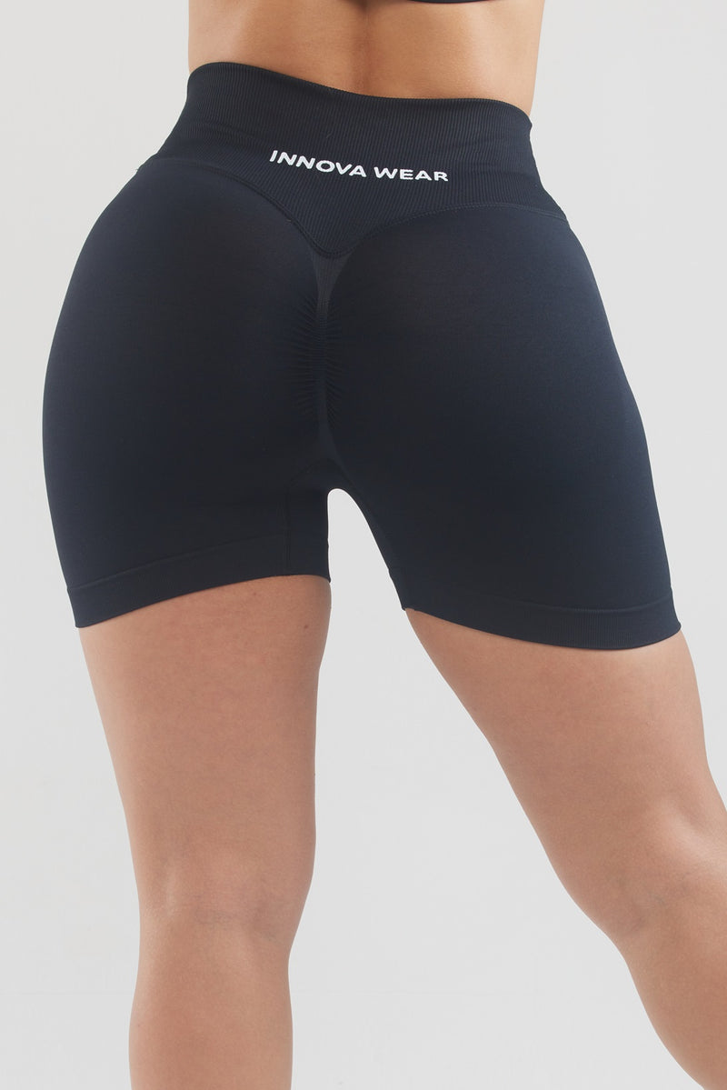 VIBE | SCUNCH BUTT V-WAIST SHORTS - BLACK