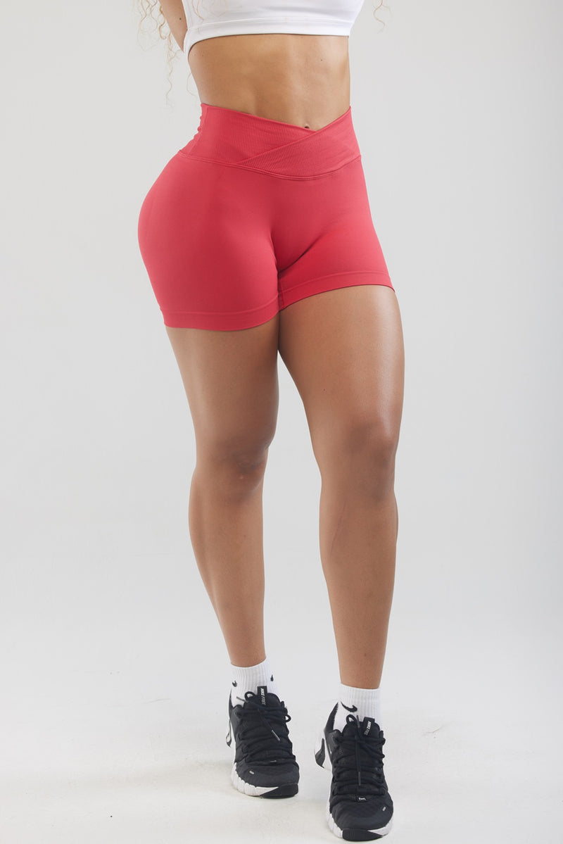 VIBE | SCUNCH BUTT V-WAIST SHORTS - RED