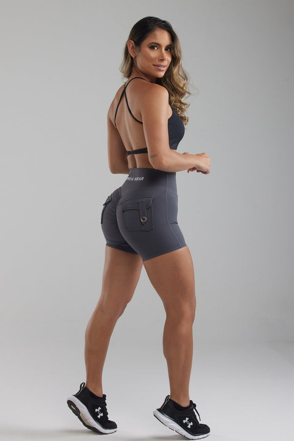 Grey Scrunch Butt Pocket shorts