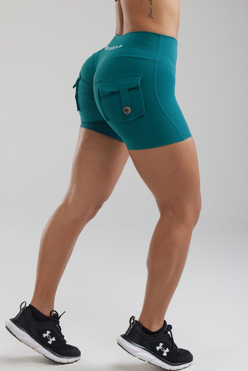 Green Scrunch Butt Pocket shorts