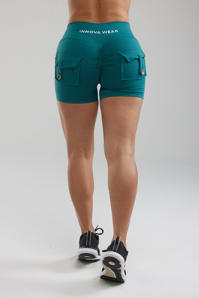 Green Scrunch Butt Pocket shorts