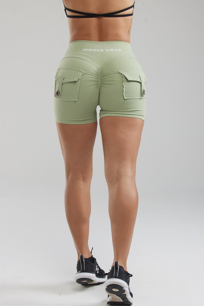 Light Green Scrunch Butt Pocket shorts