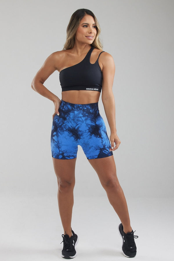 BLUE & BLACK MARBLE SCRUNCH BUTT SHORTS