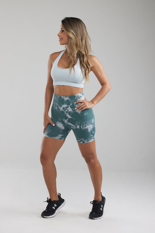 GREEN & WHITE MARBLE SCRUNCH BUTT SHORTS