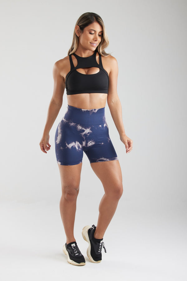 NAVY BLUE MARBLE SCRUNCH BUTT BIKER SHORTS